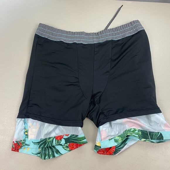 Hurley Hybrid Swim Shorts Mens Large Hibiscus Volley Tropical Floral Blue Trunks - Picture 5 of 13